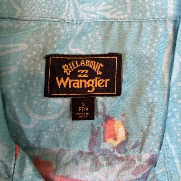 Billabong x Wrangler Blossom Short Sleeve Button Down Shirt Teal Tropical Beach - Picture 4 of 5